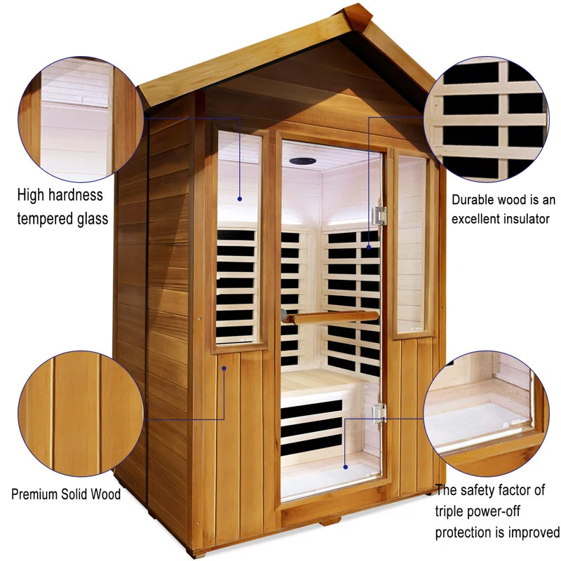 Outdoor Sauna Far Infrared Saunas App Control Red Cedar and Hemlock 1800W Low-Emf for Two Person