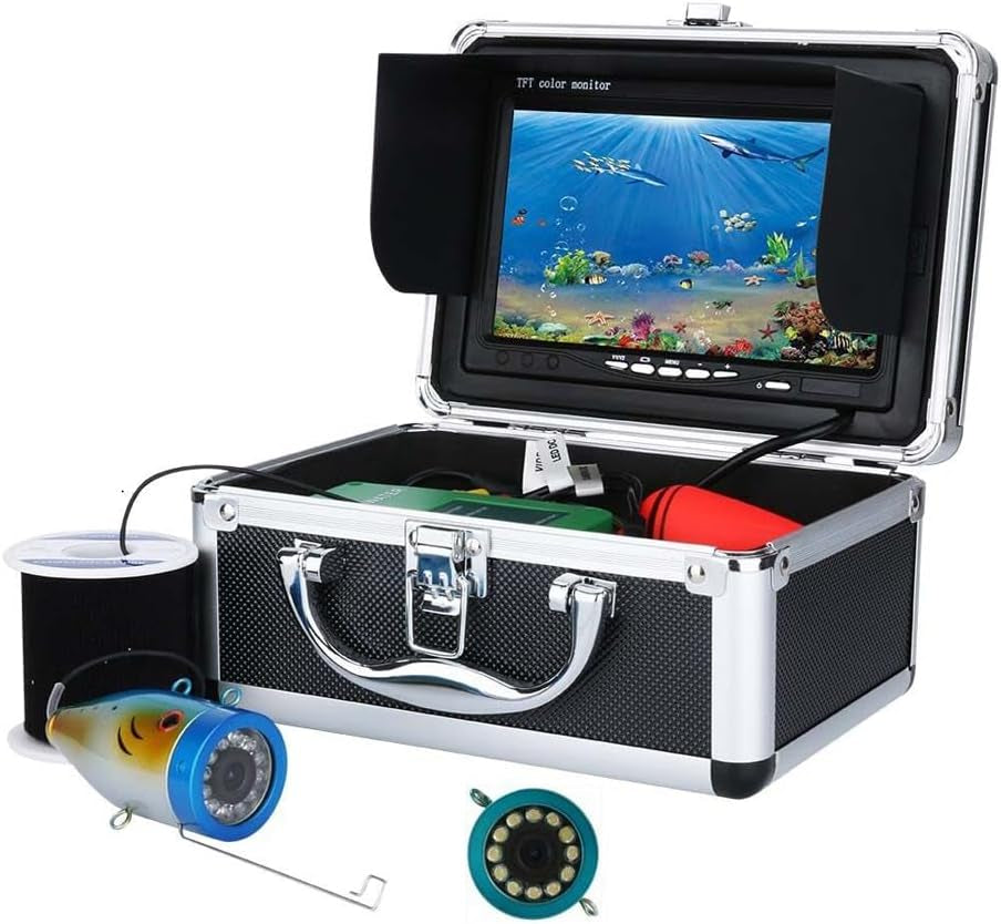 Underwater Fishing Camera with LCD Monitor, HD Portable Fish Finder Camera, Adjustable LED White Lamp Lights Underwater Camera for Lake, Boat, Ice Fishig