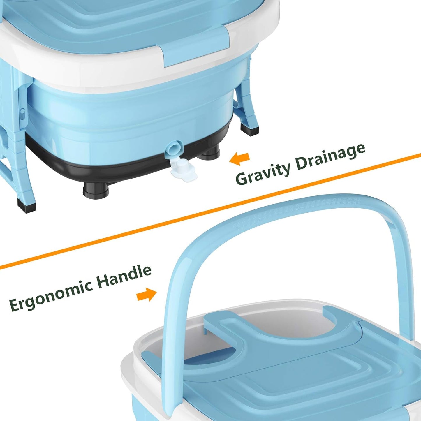 Foot Spa, Foot Bath Massager with Heat, Bubbles, 6 Motorized Shiatsu Rollers, Time & Temperature Settings, Folding Cover, Pedicure Tub Bath, Collapsible 6 in 1 Foot Bath Soak Tub, Blue