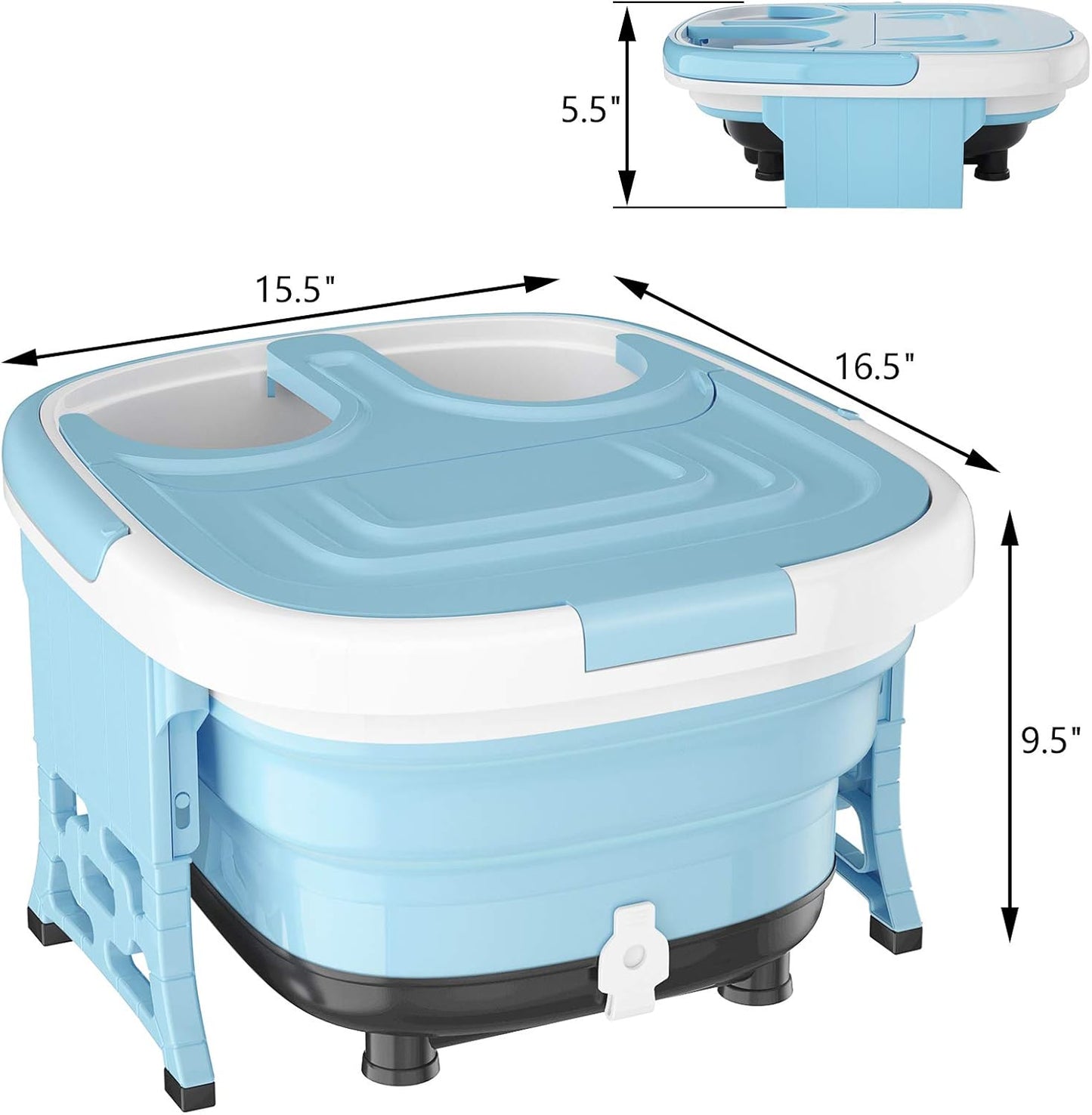 Foot Spa, Foot Bath Massager with Heat, Bubbles, 6 Motorized Shiatsu Rollers, Time & Temperature Settings, Folding Cover, Pedicure Tub Bath, Collapsible 6 in 1 Foot Bath Soak Tub, Blue