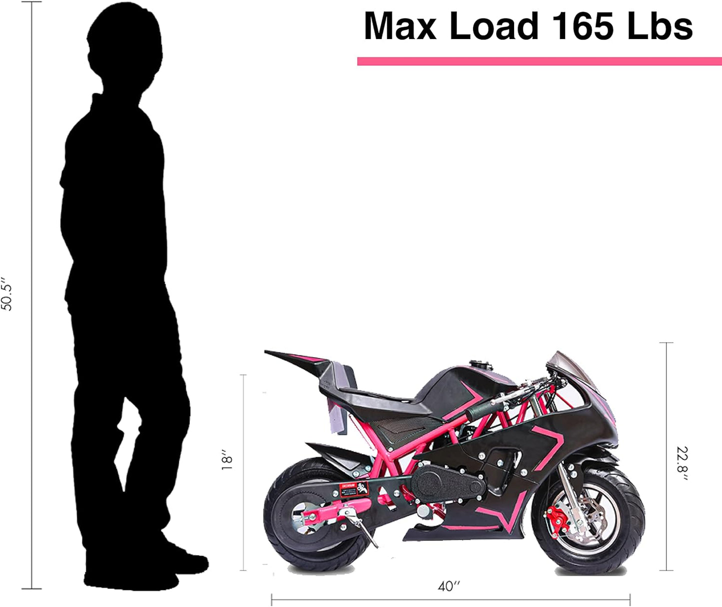 50Cc 2 Stroke Pocket Bike 01, EPA Approved Mini Bike for Kids, Mini Gas Pocket Bike W/Strong Dual Brake, Racing Pocket Rocket Max Speed 20 Mph, Max Weight 165 LB