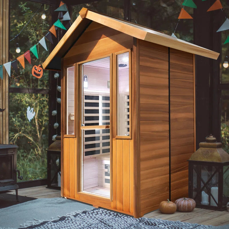 Outdoor Sauna Far Infrared Saunas App Control Red Cedar and Hemlock 1800W Low-Emf for Two Person
