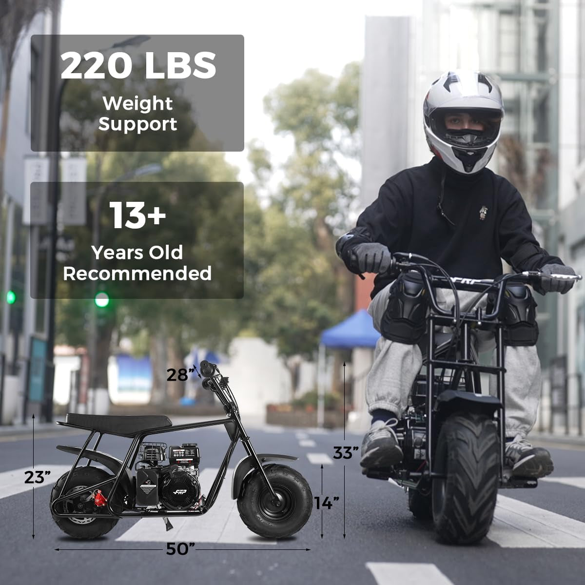 GMB100 Mini Bike, 99CC 4-Stroke Mini Bikes for Adults, Off-Road Motorcycle W/LED Headlight, Goggles, Gloves and Neck Gaiter up to 28 Mph, Weight Support up to 220 Lbs(Black)