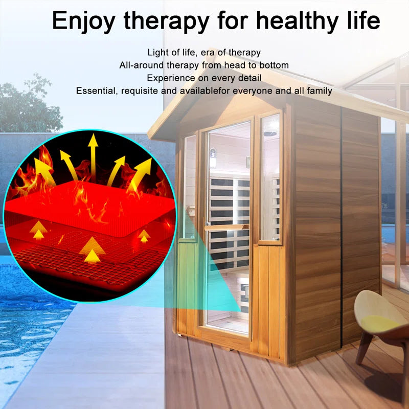 Outdoor Sauna Far Infrared Saunas App Control Red Cedar and Hemlock 1800W Low-Emf for Two Person
