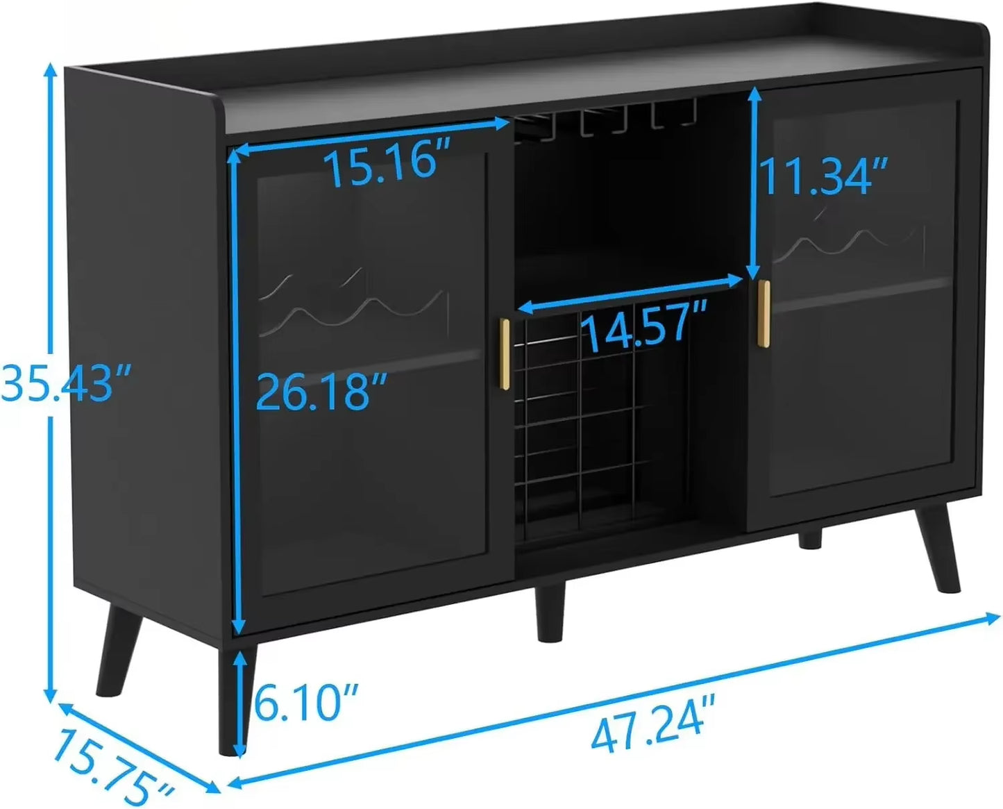 Wine Bar Cabinet with LED Light, Home Coffee Cabinet with Wine Rack and Glass Holder, Kitchen Buffet Sideboard W Storage Shelf