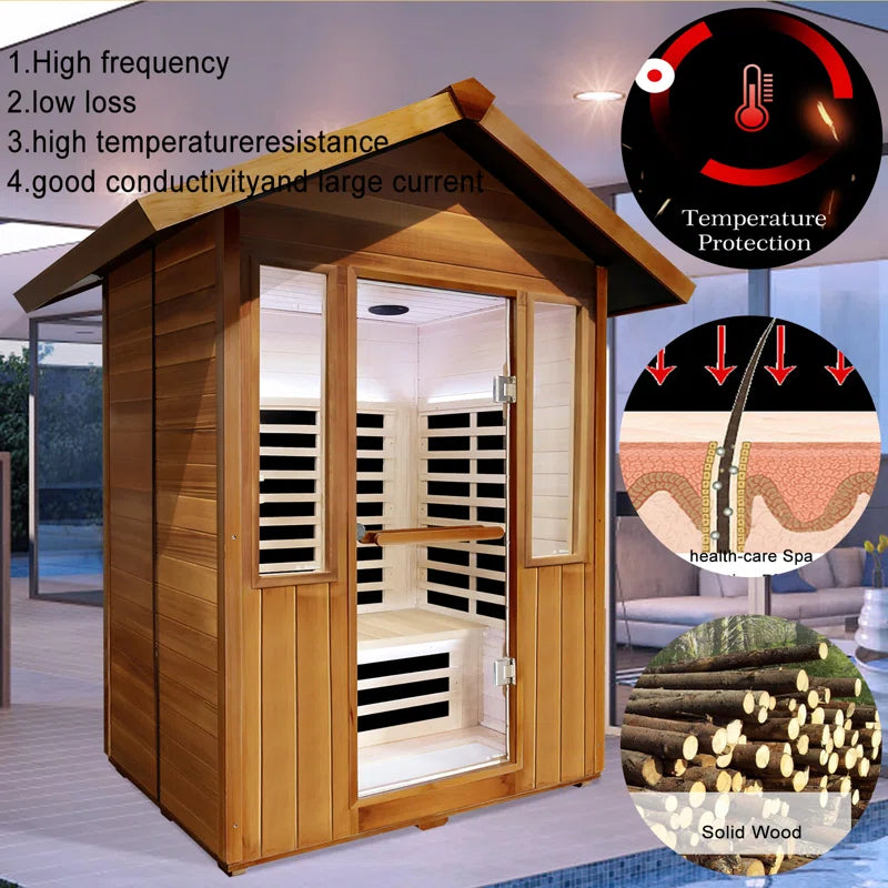 Outdoor Sauna Far Infrared Saunas App Control Red Cedar and Hemlock 1800W Low-Emf for Two Person