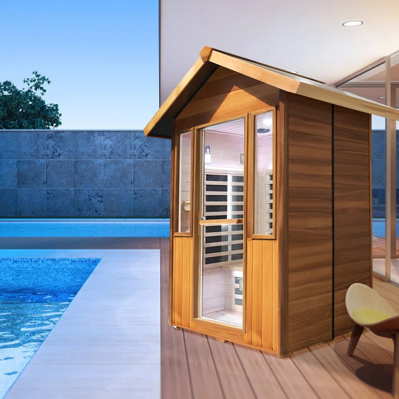 Outdoor Sauna Far Infrared Saunas App Control Red Cedar and Hemlock 1800W Low-Emf for Two Person