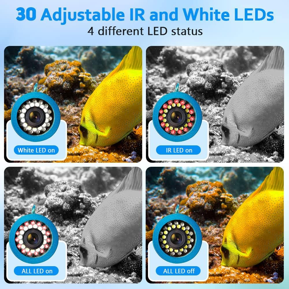 Underwater Fishing Camera with LCD Monitor, HD Portable Fish Finder Camera, Adjustable LED White Lamp Lights Underwater Camera for Lake, Boat, Ice Fishig