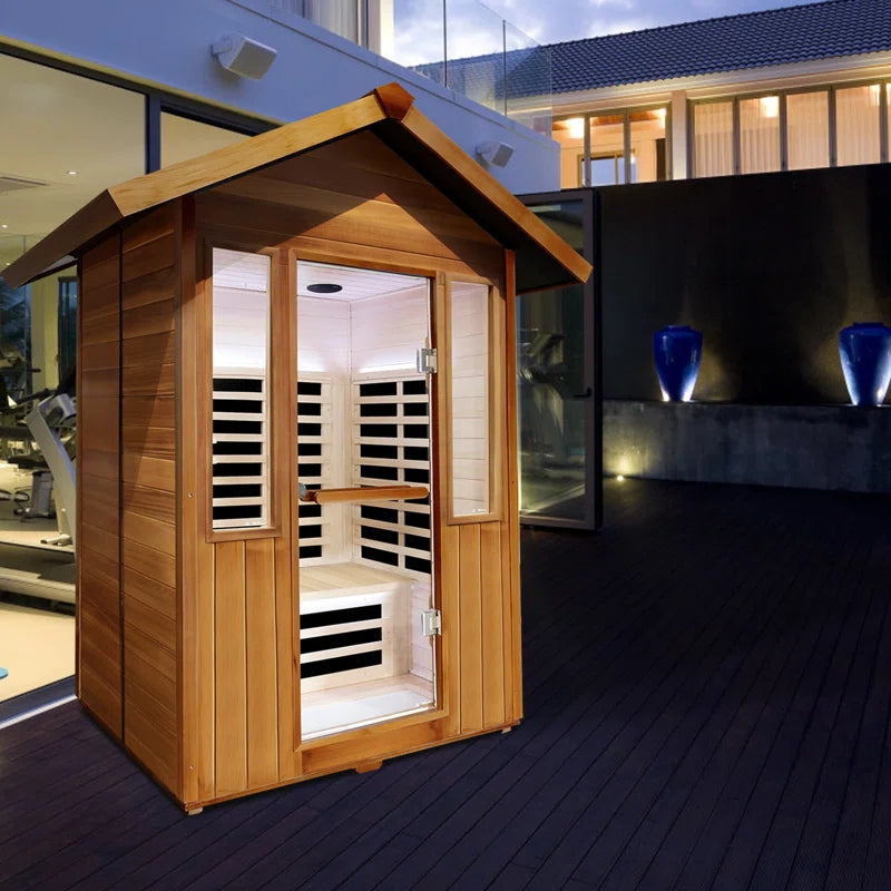 Outdoor Sauna Far Infrared Saunas App Control Red Cedar and Hemlock 1800W Low-Emf for Two Person