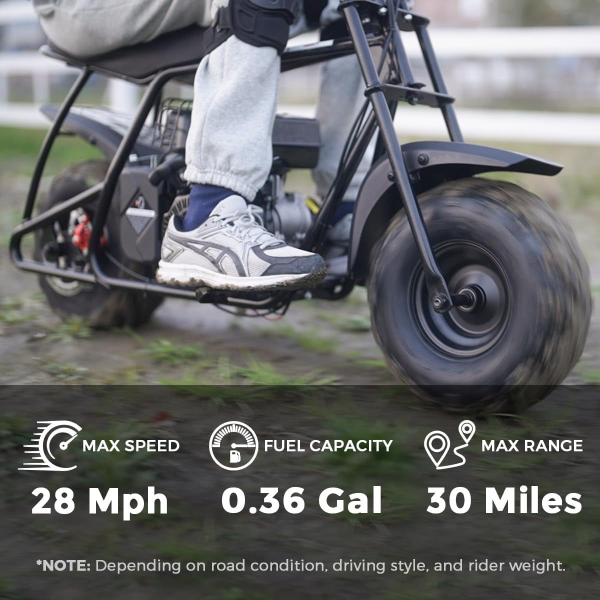 GMB100 Mini Bike, 99CC 4-Stroke Mini Bikes for Adults, Off-Road Motorcycle W/LED Headlight, Goggles, Gloves and Neck Gaiter up to 28 Mph, Weight Support up to 220 Lbs(Black)