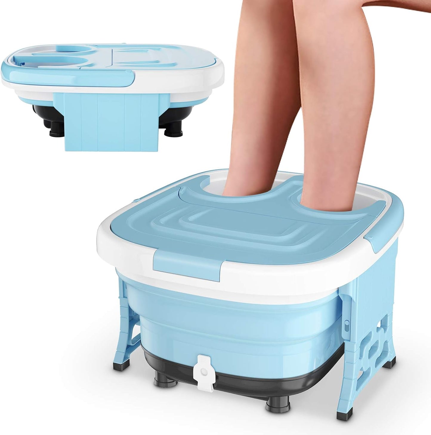 Foot Spa, Foot Bath Massager with Heat, Bubbles, 6 Motorized Shiatsu Rollers, Time & Temperature Settings, Folding Cover, Pedicure Tub Bath, Collapsible 6 in 1 Foot Bath Soak Tub, Blue