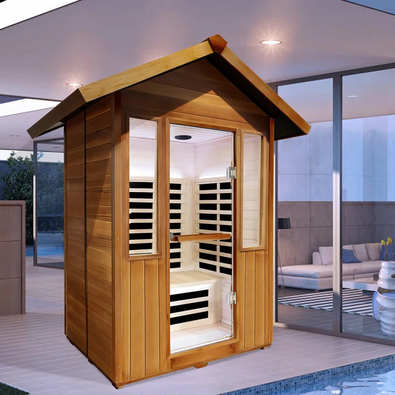 Outdoor Sauna Far Infrared Saunas App Control Red Cedar and Hemlock 1800W Low-Emf for Two Person