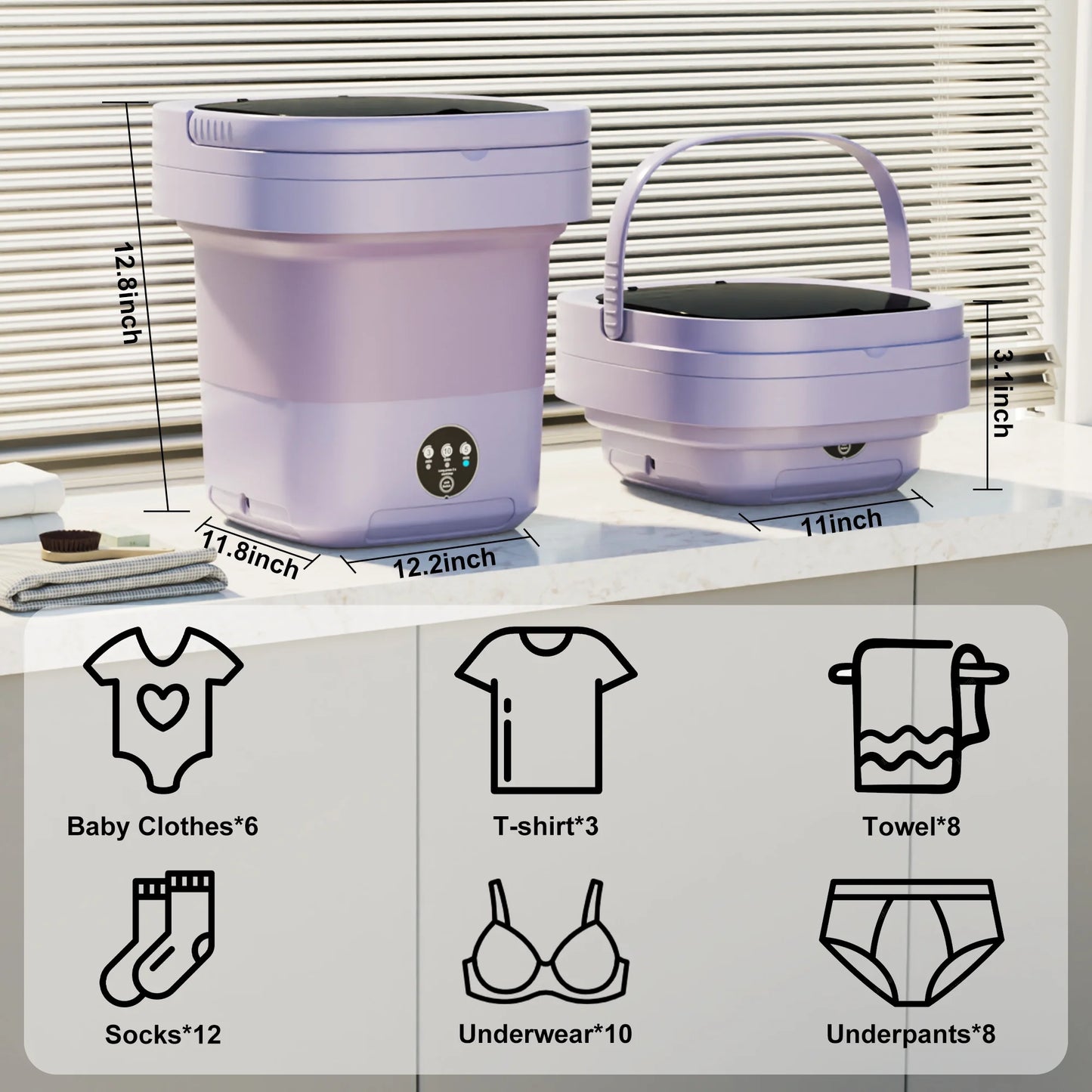 12L Portable Washing Machine, Mini Foldable Washer, Small Washing Machine for Apartment, RV, Travel
