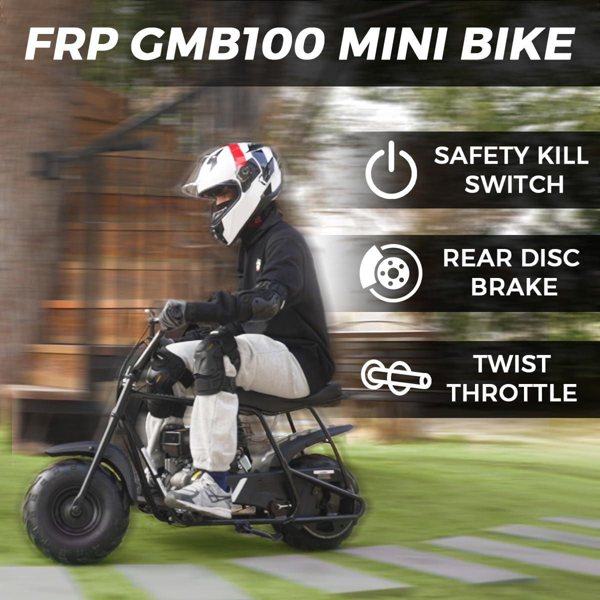 GMB100 Mini Bike, 99CC 4-Stroke Mini Bikes for Adults, Off-Road Motorcycle W/LED Headlight, Goggles, Gloves and Neck Gaiter up to 28 Mph, Weight Support up to 220 Lbs(Black)