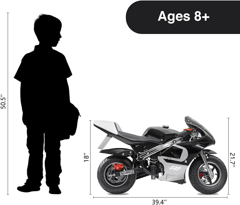 50Cc 2 Stroke Pocket Bike GPB02 - EPA Approved Mini for Kids, Max Weight 165 LB, Streamline Style Gas with Strong Dual Brakes, Racing Rocket Max Speed 20 Mph