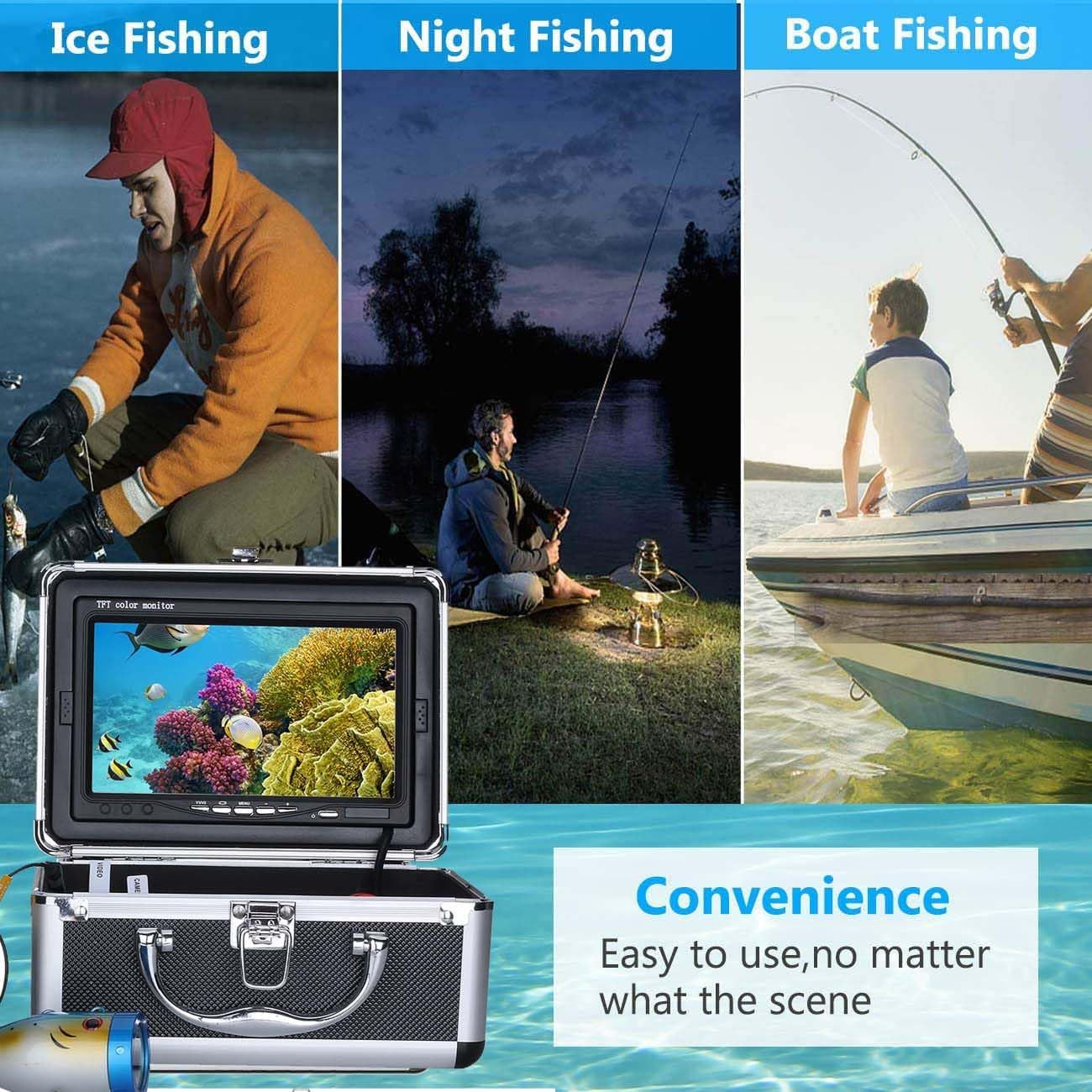 Underwater Fishing Camera with LCD Monitor, HD Portable Fish Finder Camera, Adjustable LED White Lamp Lights Underwater Camera for Lake, Boat, Ice Fishig