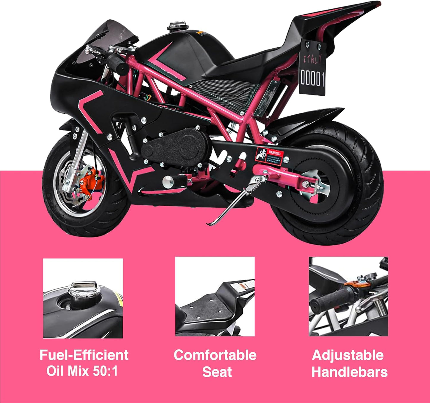 50Cc 2 Stroke Pocket Bike 01, EPA Approved Mini Bike for Kids, Mini Gas Pocket Bike W/Strong Dual Brake, Racing Pocket Rocket Max Speed 20 Mph, Max Weight 165 LB