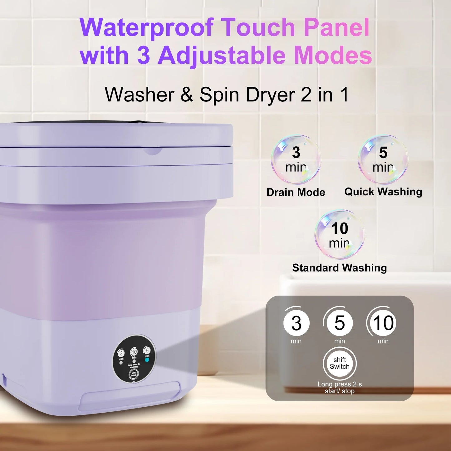 12L Portable Washing Machine, Mini Foldable Washer, Small Washing Machine for Apartment, RV, Travel