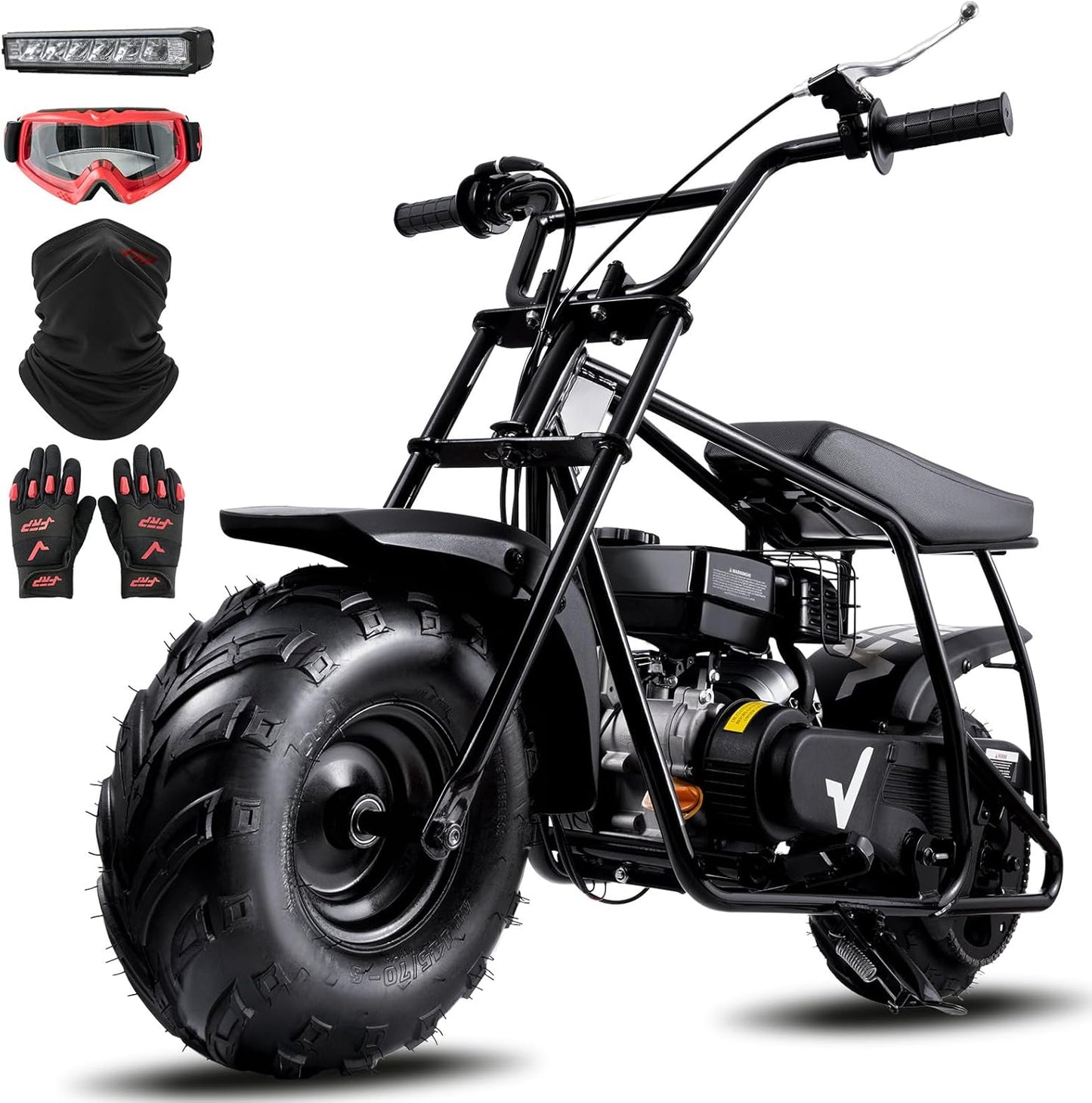 GMB100 Mini Bike, 99CC 4-Stroke Mini Bikes for Adults, Off-Road Motorcycle W/LED Headlight, Goggles, Gloves and Neck Gaiter up to 28 Mph, Weight Support up to 220 Lbs(Black)