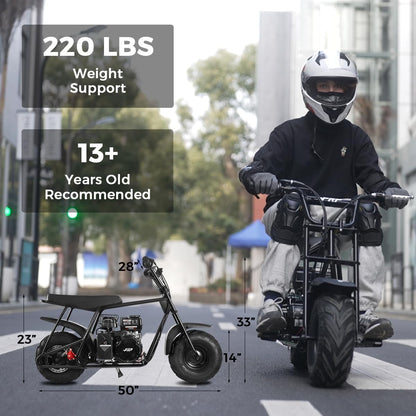 GMB100 Mini Bike, 99CC 4-Stroke Mini Bikes for Adults, Off-Road Motorcycle W/LED Headlight, Goggles, Gloves and Neck Gaiter up to 28 Mph, Weight Support up to 220 Lbs（Black）