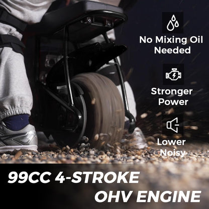 GMB100 Mini Bike, 99CC 4-Stroke Mini Bikes for Adults, Off-Road Motorcycle W/LED Headlight, Goggles, Gloves and Neck Gaiter up to 28 Mph, Weight Support up to 220 Lbs（Black）