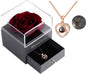 Preserved Real Wine Red Rose with Love You Necklace in 100 Languages Gift Set, Enchanted Real Rose Flower for Valentine'S Day Anniversary Wedding Bthday Romantic Gifts for Her (Wine Red Rose)
