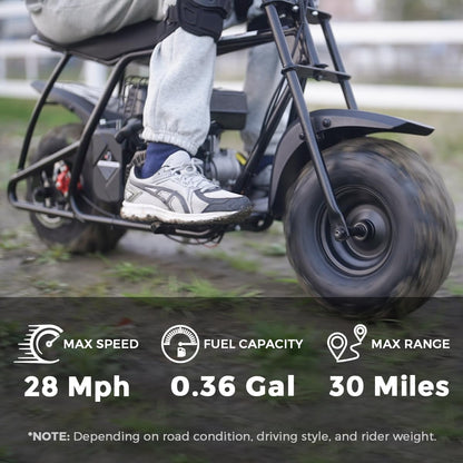 GMB100 Mini Bike, 99CC 4-Stroke Mini Bikes for Adults, Off-Road Motorcycle W/LED Headlight, Goggles, Gloves and Neck Gaiter up to 28 Mph, Weight Support up to 220 Lbs（Black）