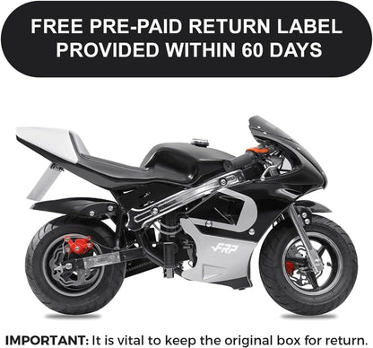 50Cc 2 Stroke Pocket Bike GPB02 - EPA Approved Mini for Kids, Max Weight 165 LB, Streamline Style Gas with Strong Dual Brakes, Racing Rocket Max Speed 20 Mph