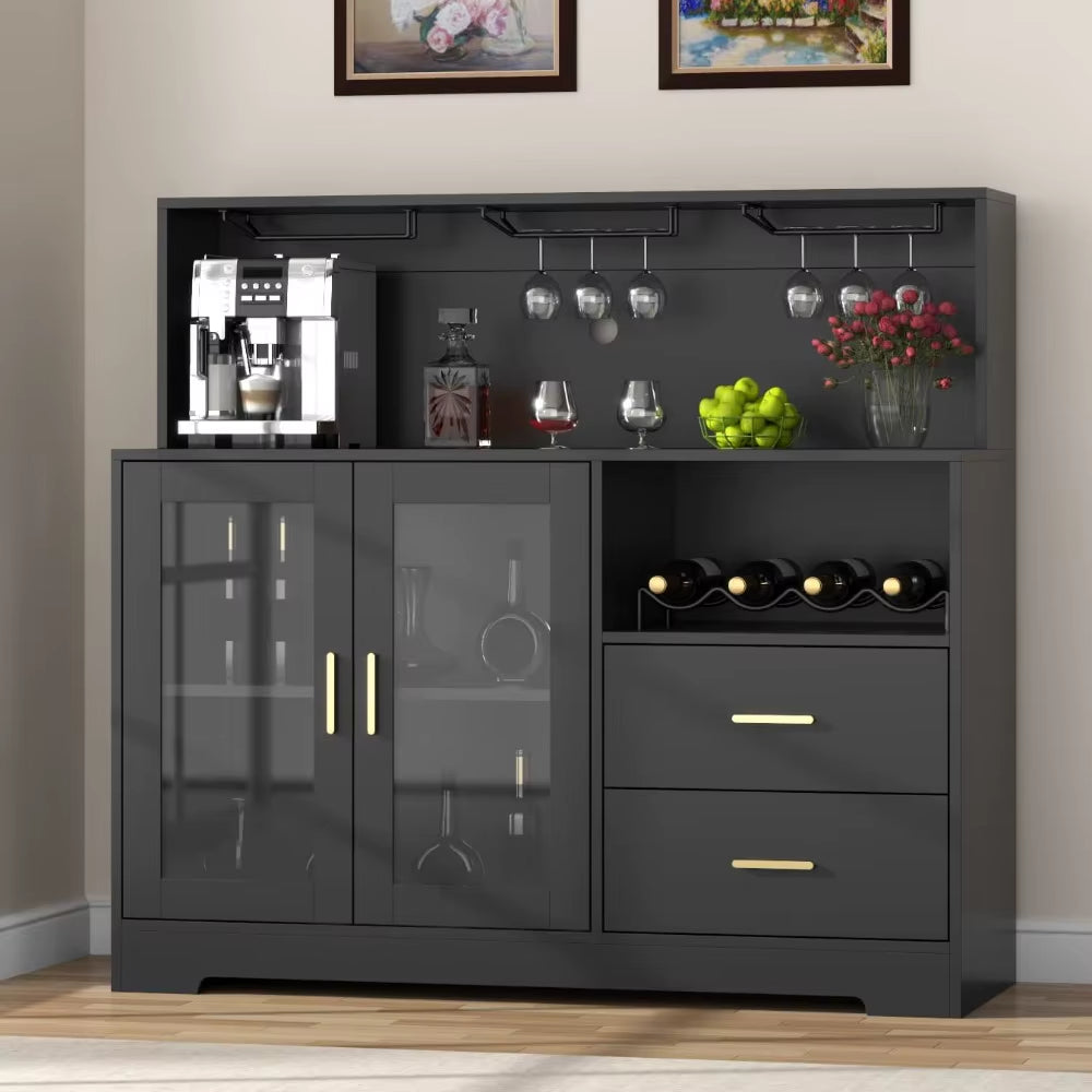 Wine Bar Cabinet with LED Light, Home Coffee Cabinet with Wine and Glass Rack, Kitchen Buffet Sideboard with Storage Cabinet&Dra