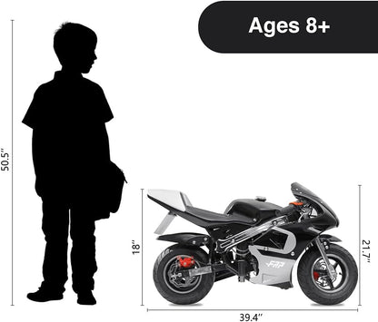 50Cc 2 Stroke Pocket Bike GPB02 - EPA Approved Mini for Kids, Max Weight 165 LB, Streamline Style Gas with Strong Dual Brakes, Racing Rocket Max Speed 20 Mph