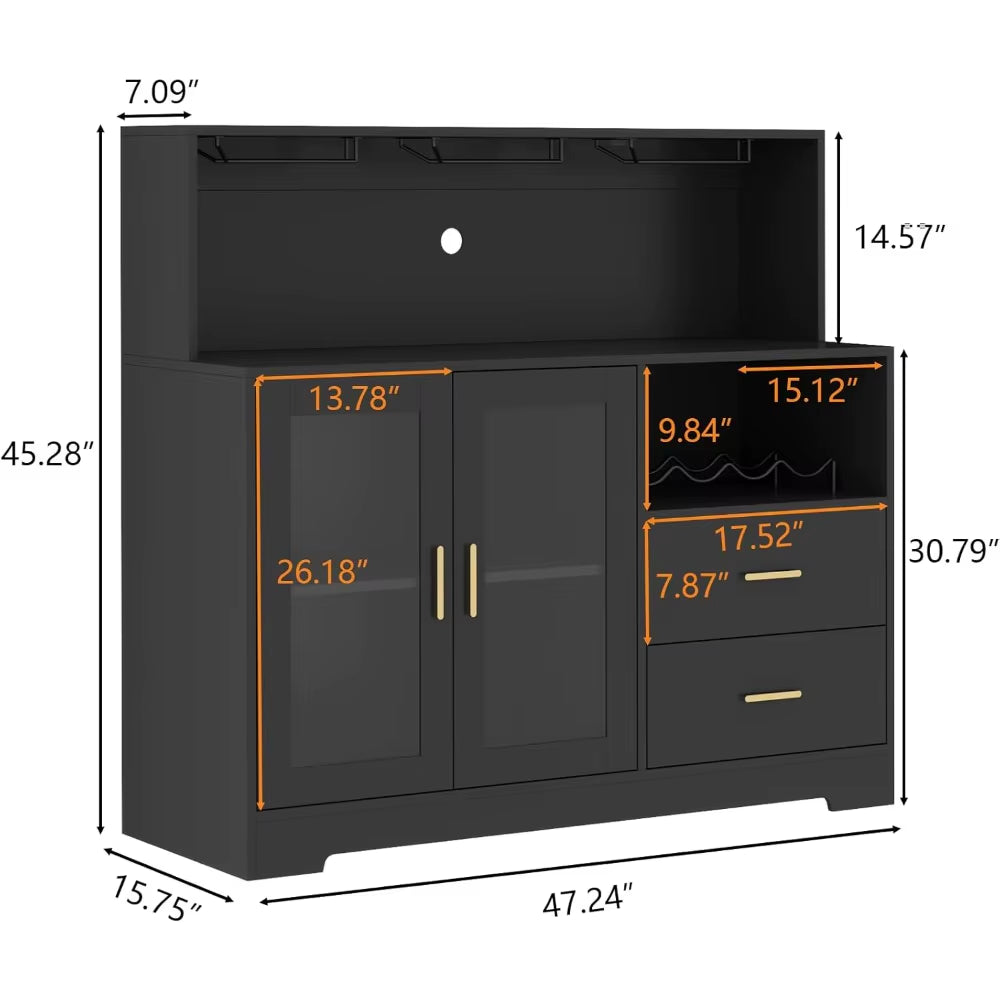 Wine Bar Cabinet with LED Light, Home Coffee Cabinet with Wine and Glass Rack, Kitchen Buffet Sideboard with Storage Cabinet&Dra