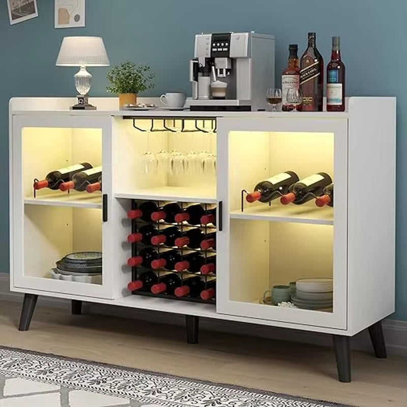 Wine Bar Cabinet with LED Light, Home Coffee Cabinet with Wine Rack and Glass Holder, Kitchen Buffet Sideboard W Storage Shelf