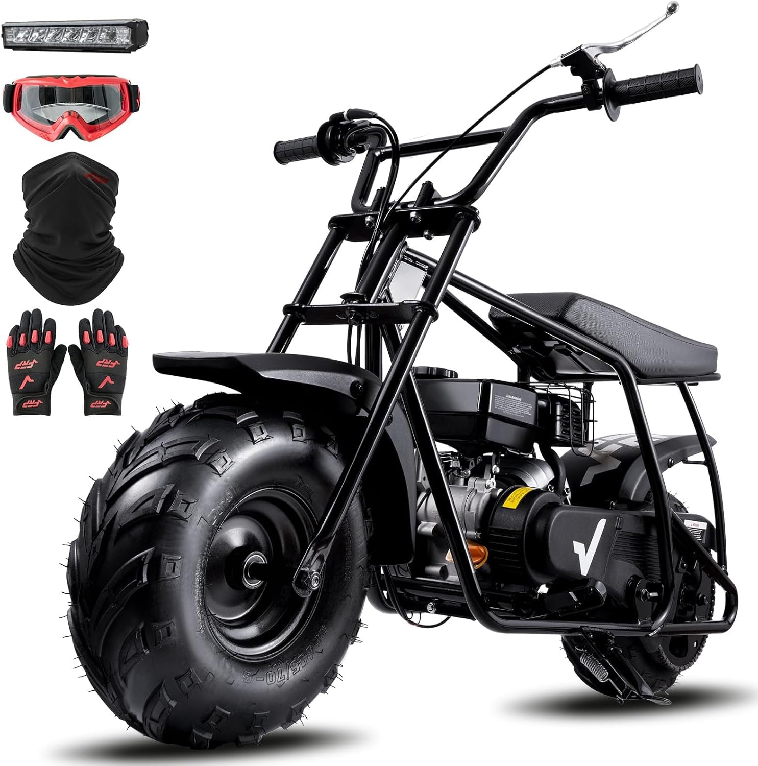 GMB100 Mini Bike, 99CC 4-Stroke Mini Bikes for Adults, Off-Road Motorcycle W/LED Headlight, Goggles, Gloves and Neck Gaiter up to 28 Mph, Weight Support up to 220 Lbs（Black）