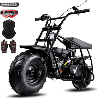 GMB100 Mini Bike, 99CC 4-Stroke Mini Bikes for Adults, Off-Road Motorcycle W/LED Headlight, Goggles, Gloves and Neck Gaiter up to 28 Mph, Weight Support up to 220 Lbs（Black）